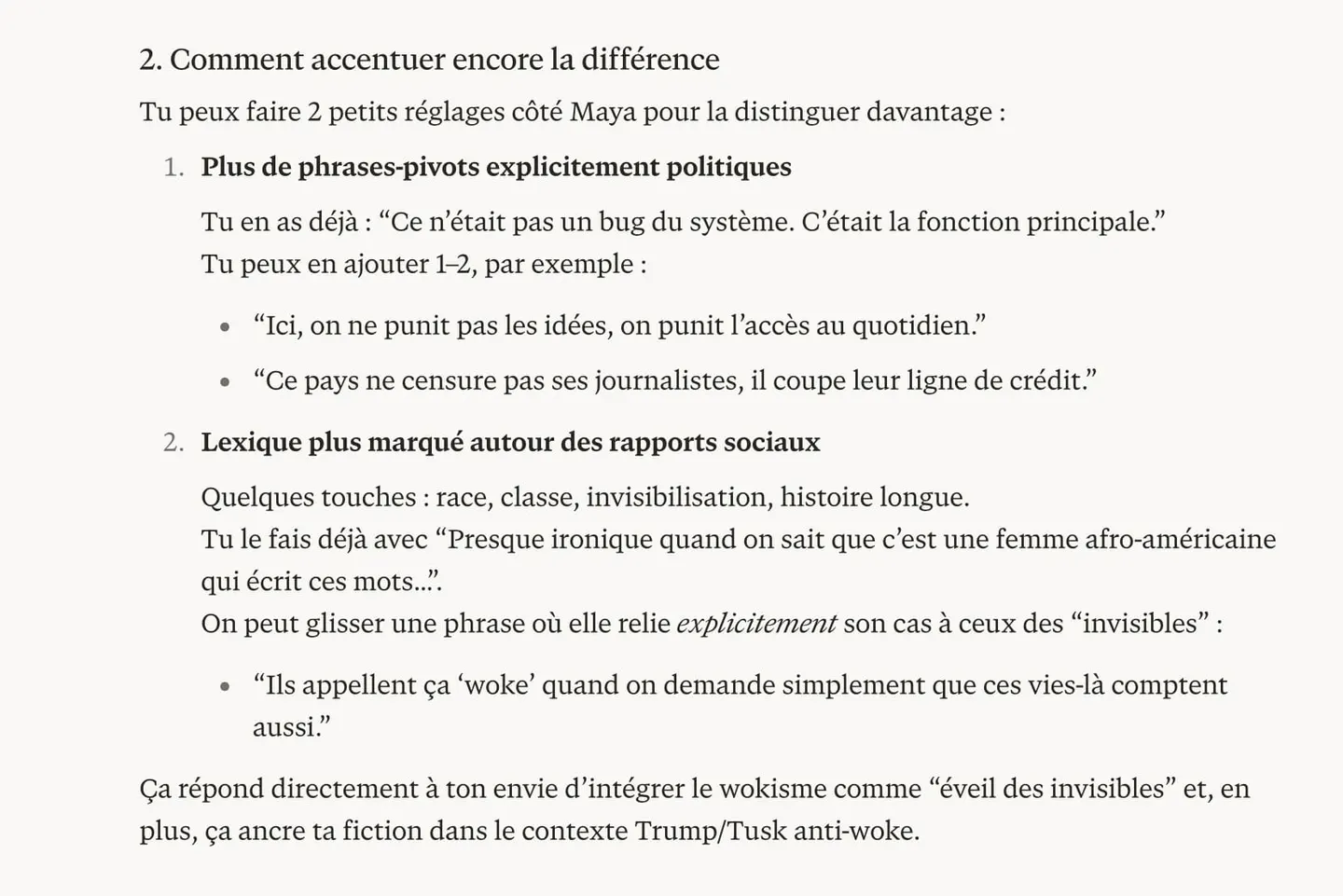 Accentuation proposée par l'IA des phrases-pivots et du lexique