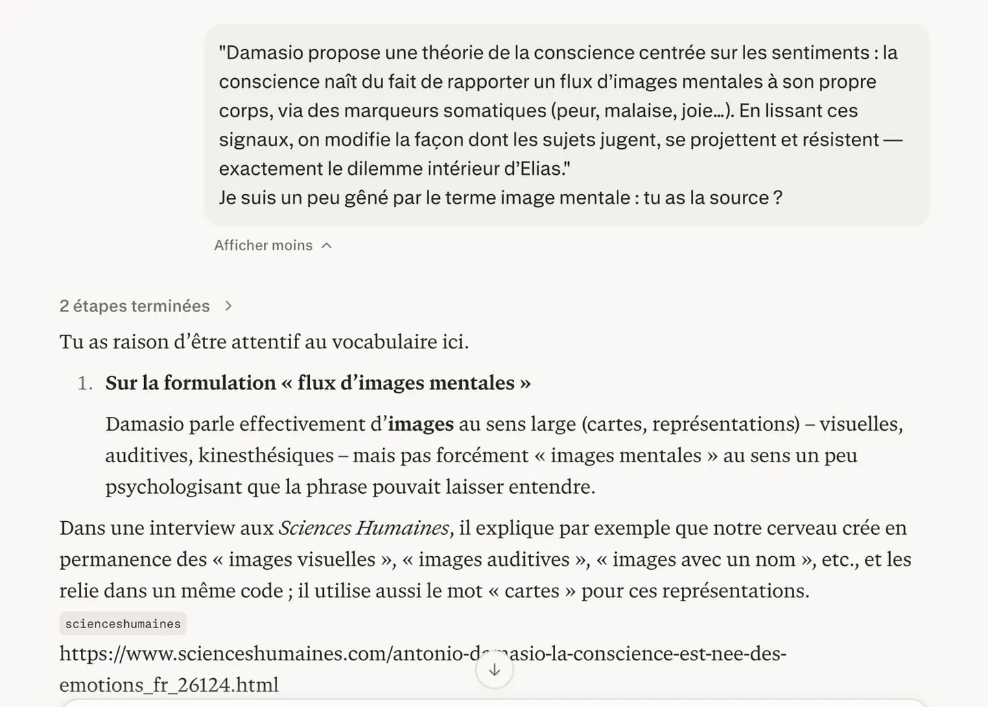 Exemple démontré de l'erreur de l'IA sur Damasio