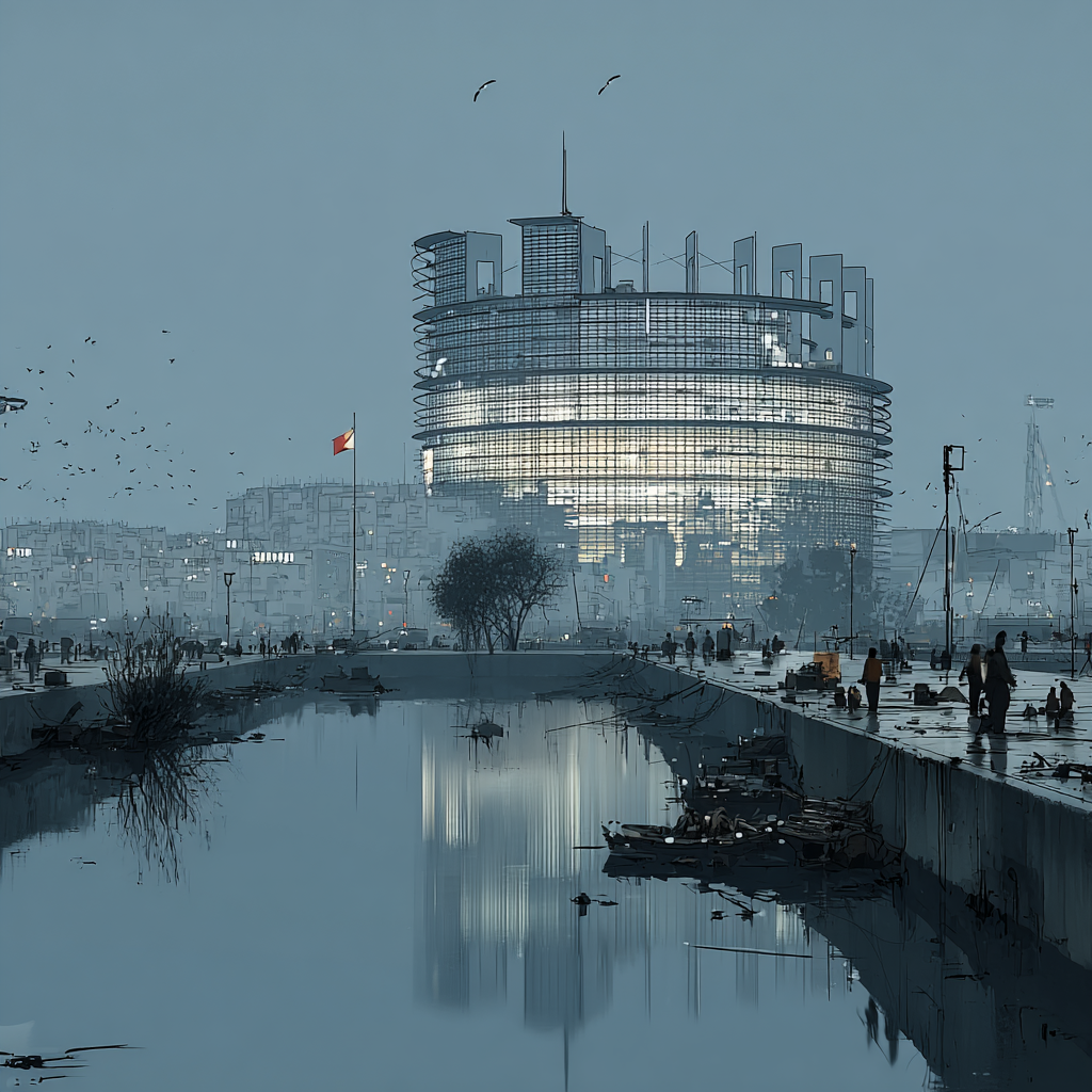Siège de la Commission Européenne  dans un futur pollué.
